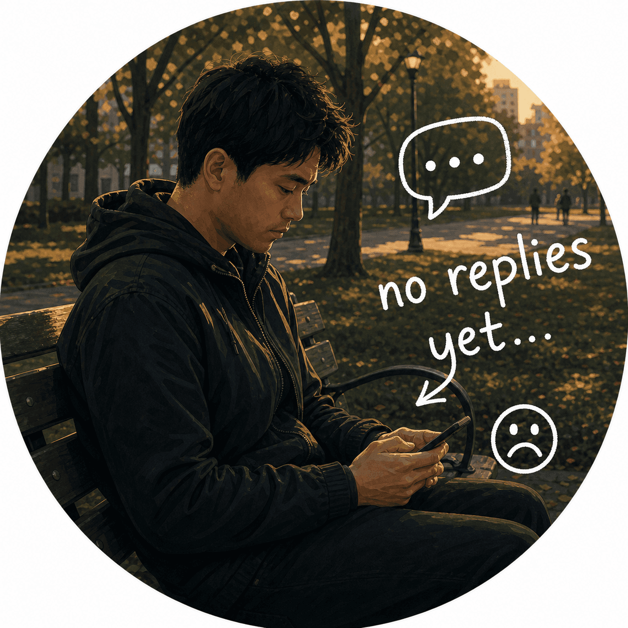 An illustrated founder waiting for replies