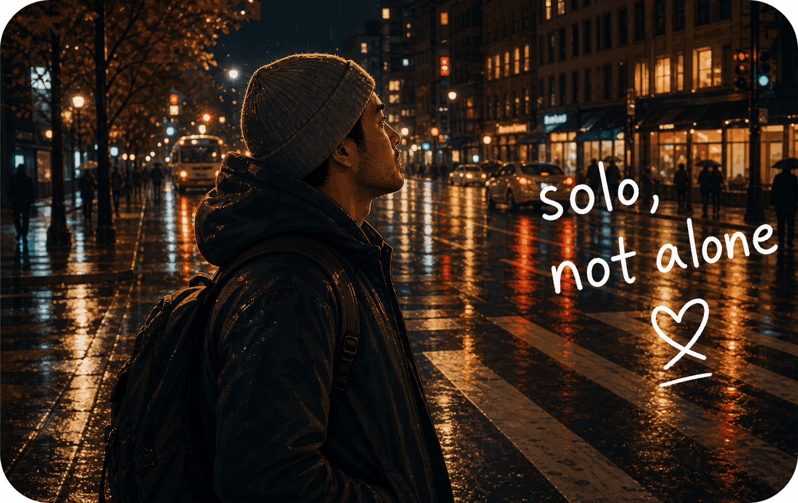An illustrated founder walking outside and feeling less alone